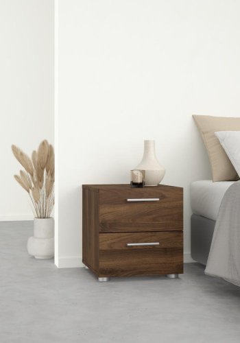 TVILUM Pepe sengebord, m. 2 skuffer - valnd folie og plastik (40x40,25)