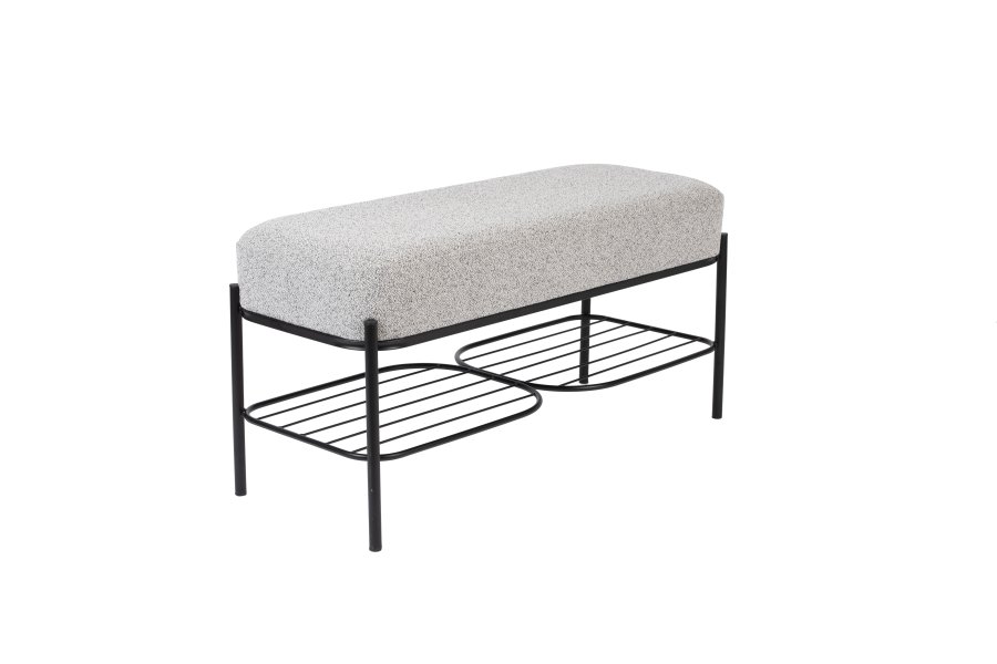 WHITE LABEL LIVING Milou benk, m. 1 hylle - grtt stoff og metall (90x35)