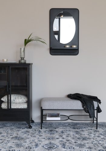 WHITE LABEL LIVING Milou benk, m. 1 hylle - grtt stoff og metall (90x35)