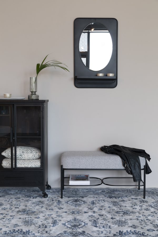 WHITE LABEL LIVING Milou benk, m. 1 hylle - grtt stoff og metall (90x35)