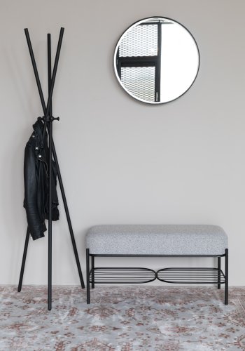 WHITE LABEL LIVING Milou benk, m. 1 hylle - grtt stoff og metall (90x35)
