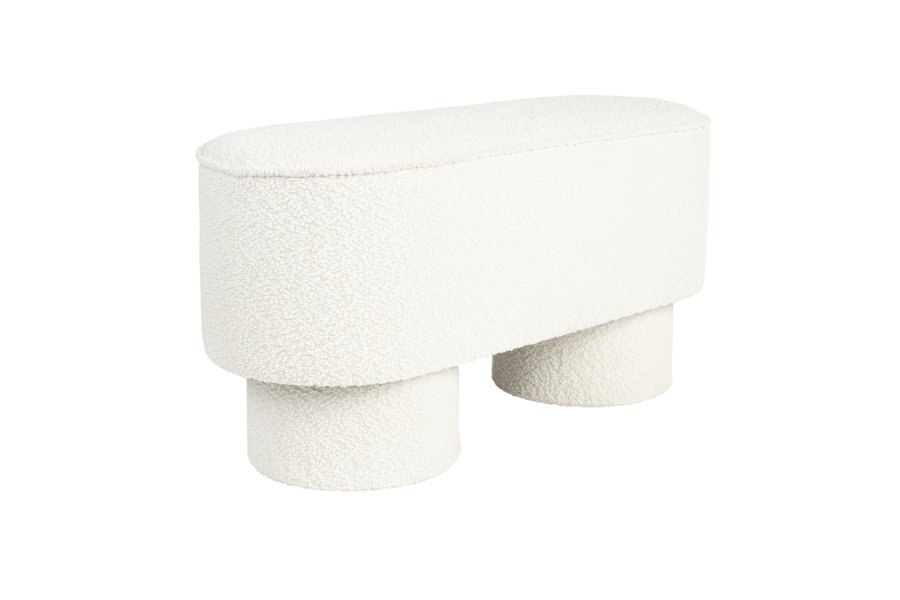WHITE LABEL LIVING Marcos benk, oval - hvit polyester (93x35)