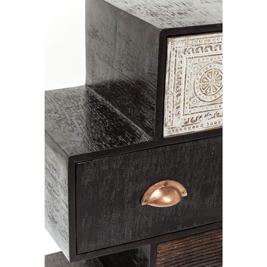 KARE DESIGN Zick Zack Finca kommode - sort/hvid/brunt tr, m. 6 unikke skuffer