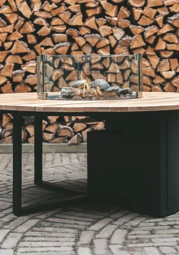 COSI FIRES Cosiloft 120 runder Feuertisch, rund – natürliches Teakholz und schwarzes Aluminium (120)