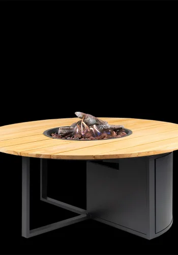 COSI FIRES Cosiloft 120 runder Feuertisch, rund – natürliches Teakholz und schwarzes Aluminium (120)