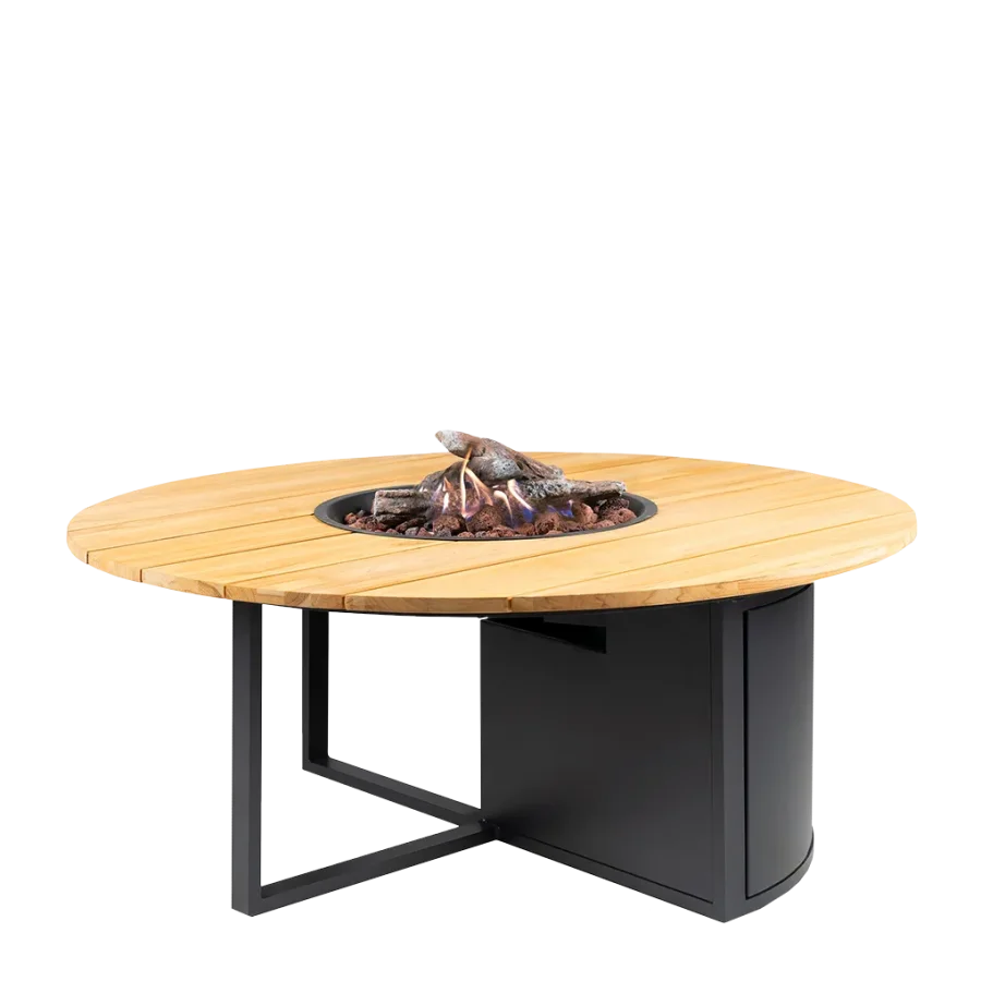 COSI FIRES Cosiloft 120 runder Feuertisch, rund – natürliches Teakholz und schwarzes Aluminium (120)