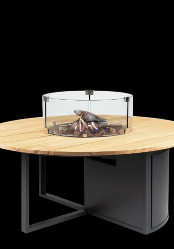 COSI FIRES Cosiloft 120 runder Feuertisch, rund – natürliches Teakholz und schwarzes Aluminium (120)
