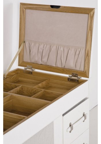 KARE DESIGN Diva Croco White Schminktisch - weiße Lederoptik, mit Stuhl, 6 Schubladen, Spiegel und +10 Fächern