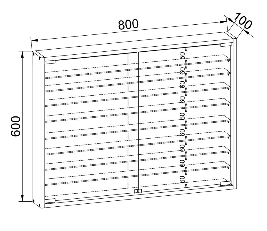 VCM NORDIC Mandosa XXL H�ngeschrank, m. 2 T�ren und 8 Einlegeb�den - Glas und wei�es Holz