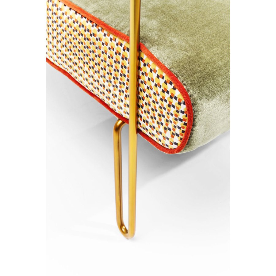 KARE DESIGN Tante Betty Cocktailstol - grnn og flerfarget flyel og messing, med armlener