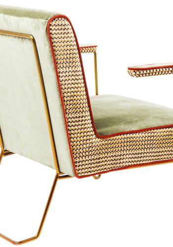 KARE DESIGN Tante Betty Cocktailstol - grnn og flerfarget flyel og messing, med armlener