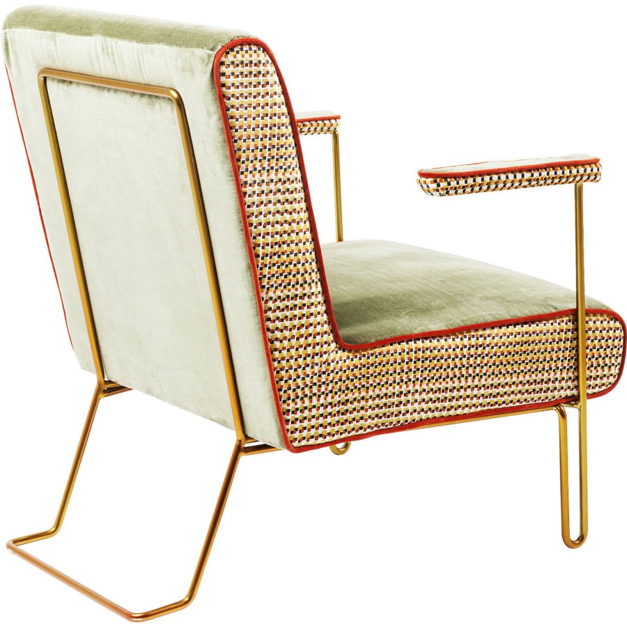 KARE DESIGN Tante Betty Cocktailstol - grnn og flerfarget flyel og messing, med armlener