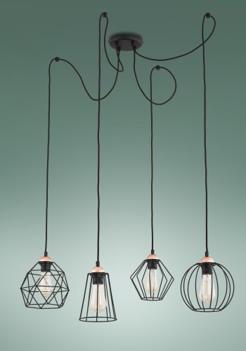 TK Galaxy Spider loftlampe, m. 4 skjermer - kobber og svart metall
