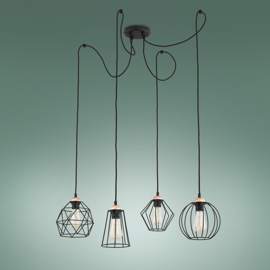 TK Galaxy Spider loftlampe, m. 4 skjermer - kobber og svart metall