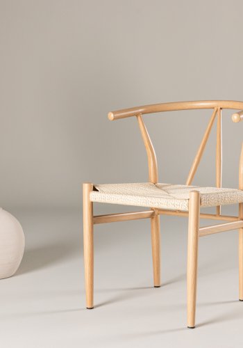 VENTURE DESIGN Alfons Esszimmerstuhl, mit Armlehnen – beiges Rattan und Naturstahl