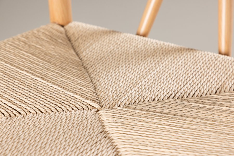VENTURE DESIGN Alfons Esszimmerstuhl, mit Armlehnen – beiges Rattan und Naturstahl