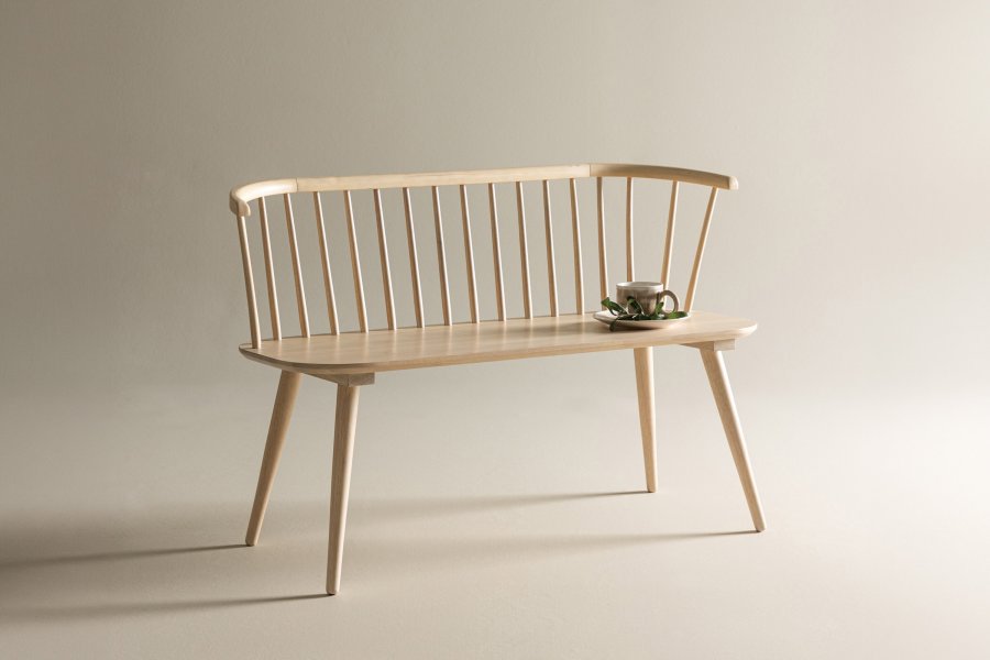 VENTURE DESIGN Bobby spisebordsbenk, m. ryggst�tte - hvitkalket gummitre