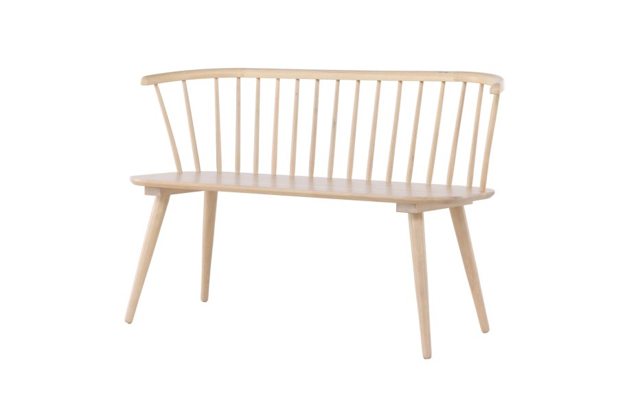 VENTURE DESIGN Bobby spisebordsbenk, m. ryggsttte - hvitkalket gummitre