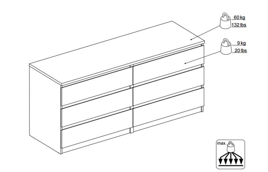TVILUM Naia Kommode - weiß Hochglanz Holz, m. 6 Schubladen