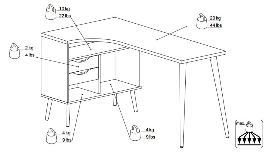TVILUM Delta skrivebord - eikestruktur/hvit tre m. 2 skuffer
