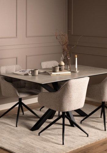 ACT NORDIC Brooke spisebordsstol, m armlener, svingfunksjon, sm - beige stoff og sort stl