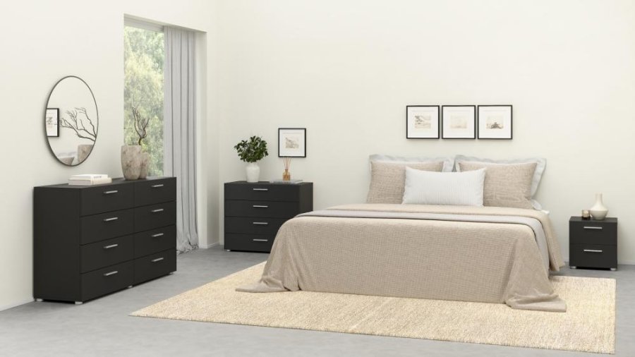 TVILUM Pepe Nachttisch, m. 2 Schubladen - schwarze Folie und Kunststoff (40x40,25)