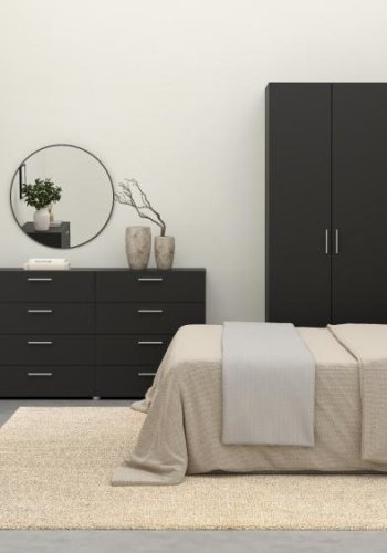 TVILUM Pepe Nachttisch, m. 2 Schubladen - schwarze Folie und Kunststoff (40x40,25)