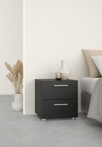 TVILUM Pepe Nachttisch, m. 2 Schubladen - schwarze Folie und Kunststoff (40x40,25)