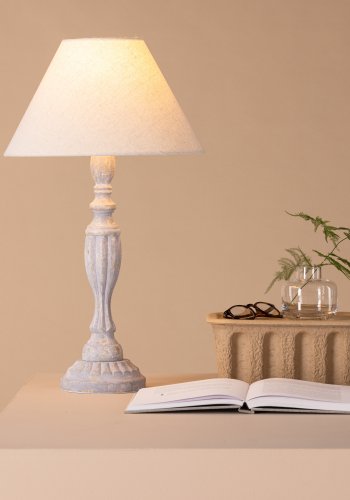 VENTURE DESIGN Caen bordlampe - beige lin og grtt tre