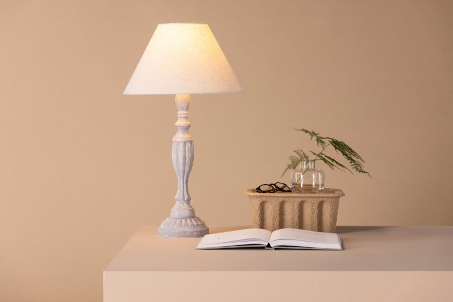 VENTURE DESIGN Caen bordlampe - beige lin og grtt tre