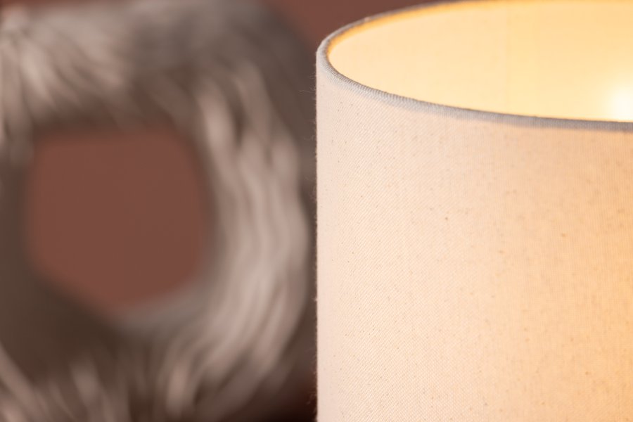 VENTURE DESIGN Dijon bordlampe - beige lin og gr terrazzo