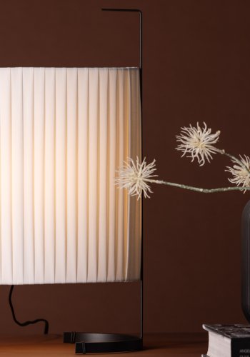 VENTURE DESIGN Rennes gulvlampe, Liten - hvitt stoff og svart jern