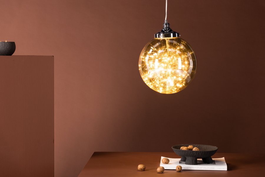 VENTURE DESIGN Lemans loftlampe, LED-lysstrimmel - rgfarvet glas og gr jern