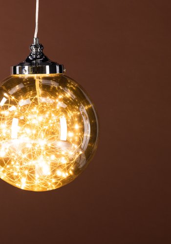 VENTURE DESIGN Lemans loftlampe, LED-lysstrimmel - rgfarvet glas og gr jern