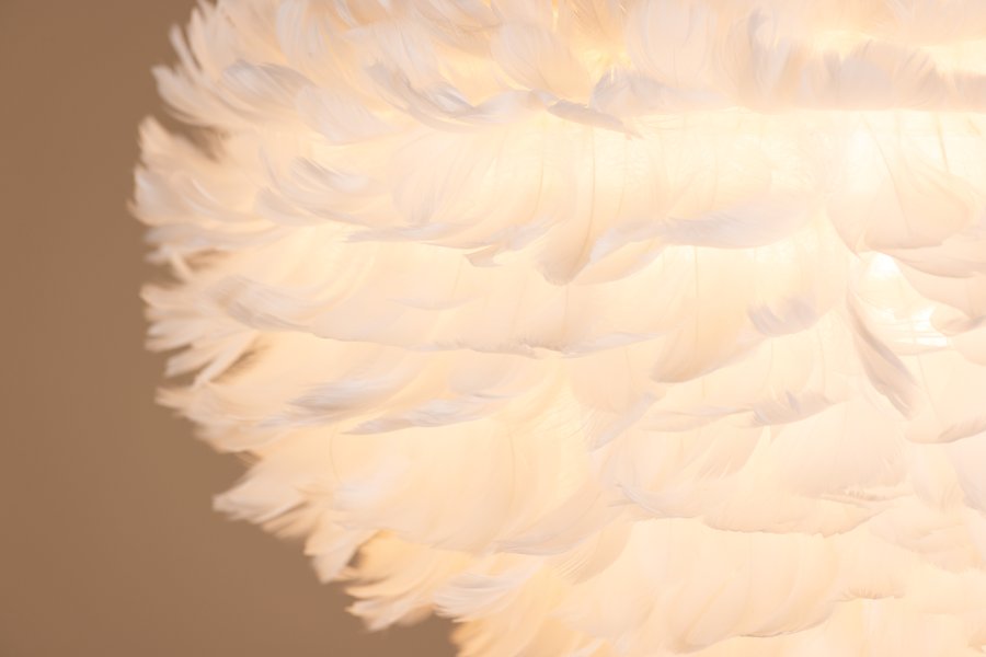 VENTURE DESIGN Nicola taklampe, Stor - hvit kunstig fjr