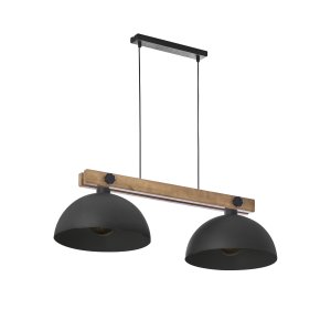 TK Oslo loftlampe, m. 2 skrme - sort metal og tr