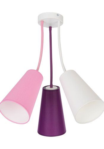 TK Wire barnelampe, m. 3 skjermer - flerfarget stoff og hvitt metall