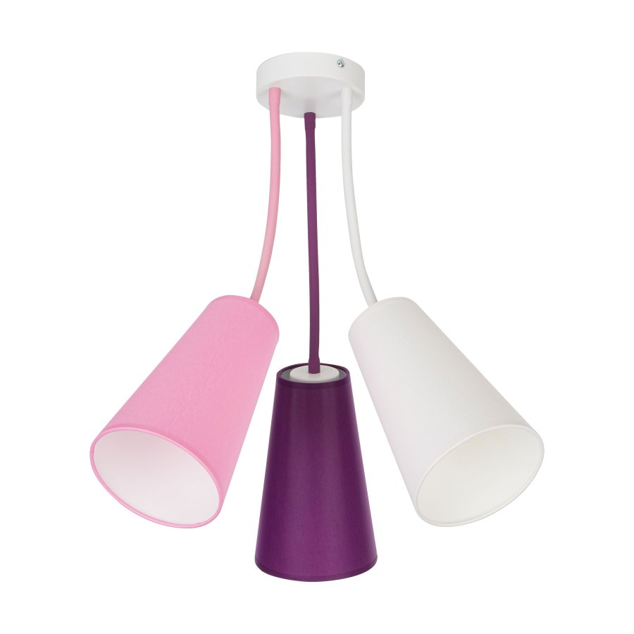 TK Wire barnelampe, m. 3 skjermer - flerfarget stoff og hvitt metall