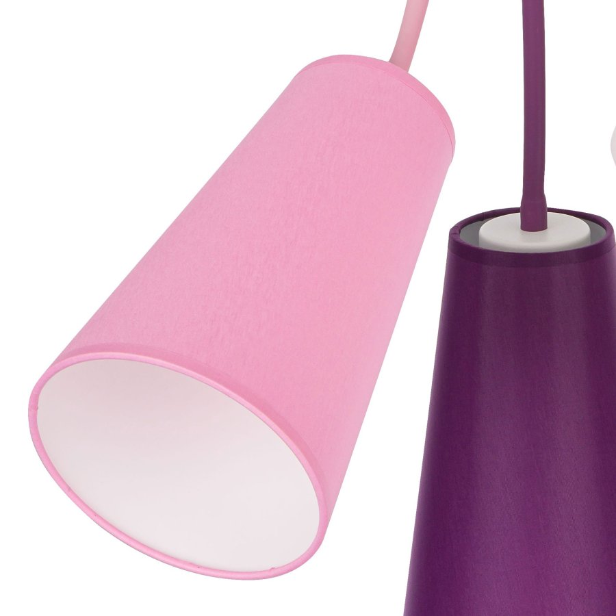 TK Wire barnelampe, m. 3 skjermer - flerfarget stoff og hvitt metall