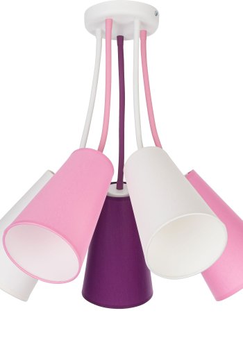 TK Wire barnelampe, m. 5 skjermer - flerfarget stoff og hvitt metall