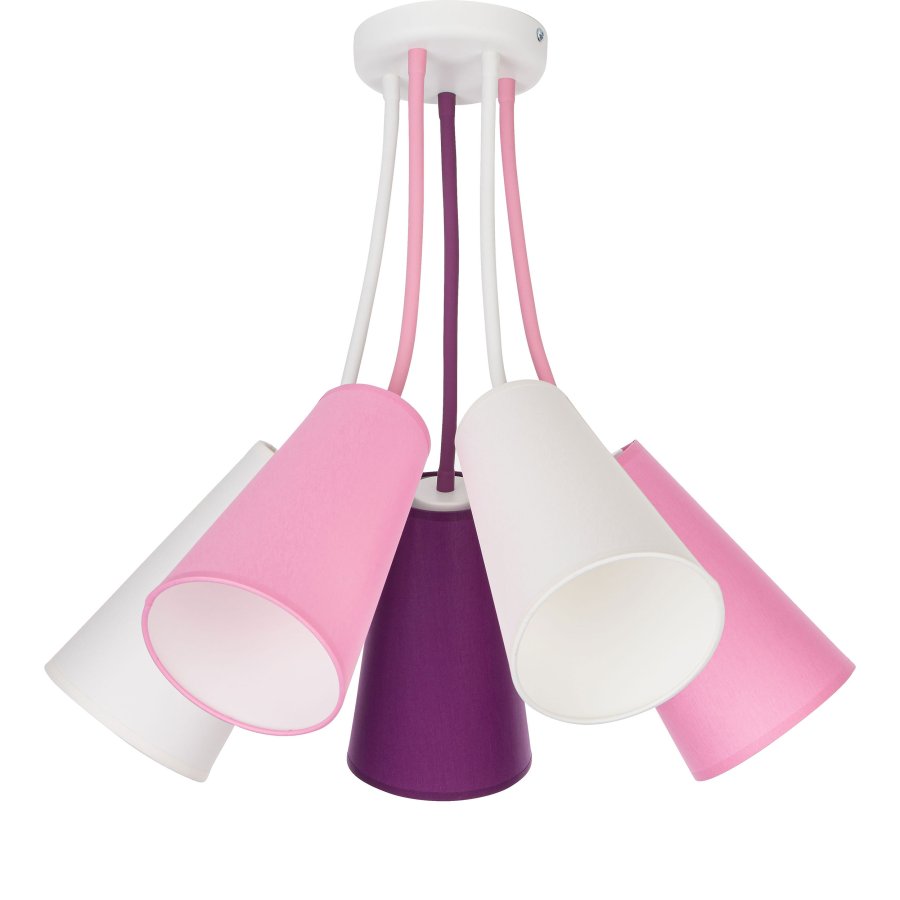 TK Wire barnelampe, m. 5 skjermer - flerfarget stoff og hvitt metall