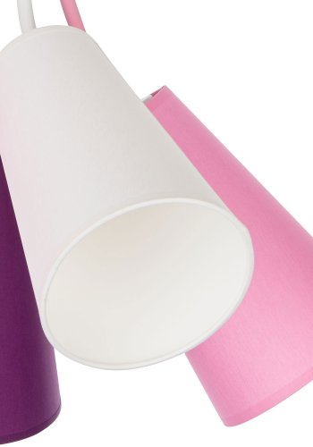 TK Wire barnelampe, m. 5 skjermer - flerfarget stoff og hvitt metall