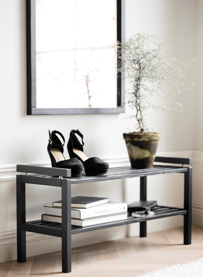 ROWICO rektangulr Confetti skohylde - sort eg (80x40)