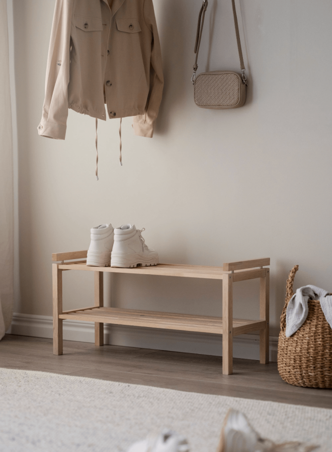 ROWICO rektangulr Confetti skohylde - hvidvasket eg (80x40)