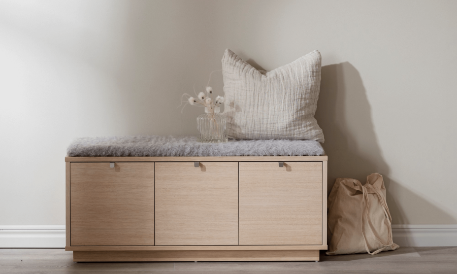 ROWICO Confetti bnk - hvidpigmenteret eg/lysegr hynde, m. 3 skuffer