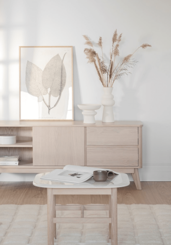 ROWICO Yumi TV-bord - hvitpigmentert eik, 2 skuffer, 1 hylle, 1 dr 