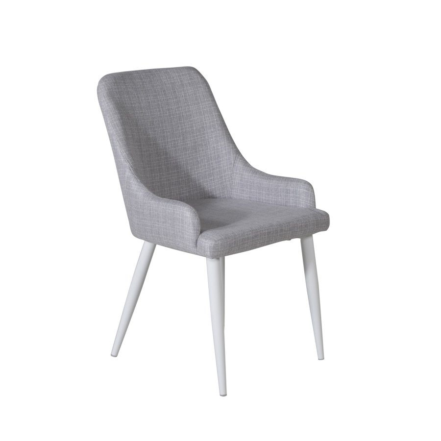 VENTURE DESIGN Plaza spisebordstol, m. armlener - lys gr polyester og hvitt metall