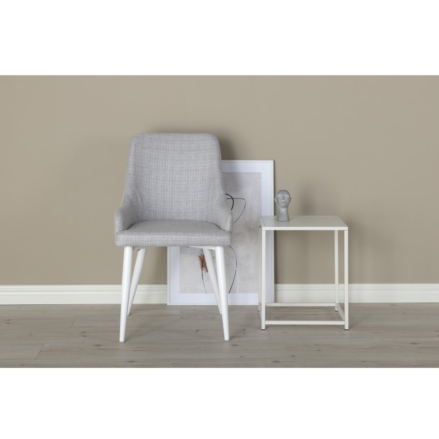 VENTURE DESIGN Plaza spisebordstol, m. armlener - lys gr polyester og hvitt metall