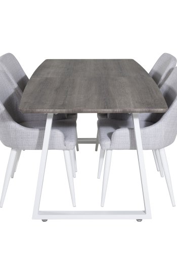 VENTURE DESIGN Plaza spisebordstol, m. armlener - lys gr polyester og hvitt metall