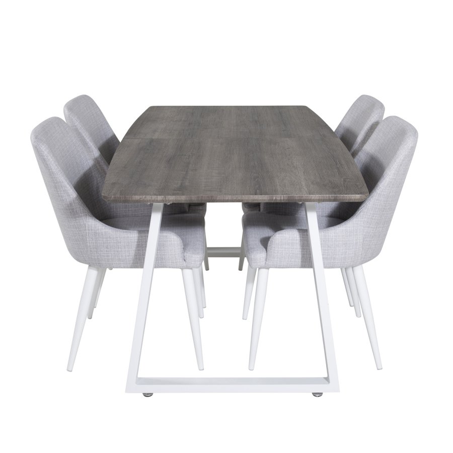 VENTURE DESIGN Plaza spisebordstol, m. armlener - lys gr polyester og hvitt metall